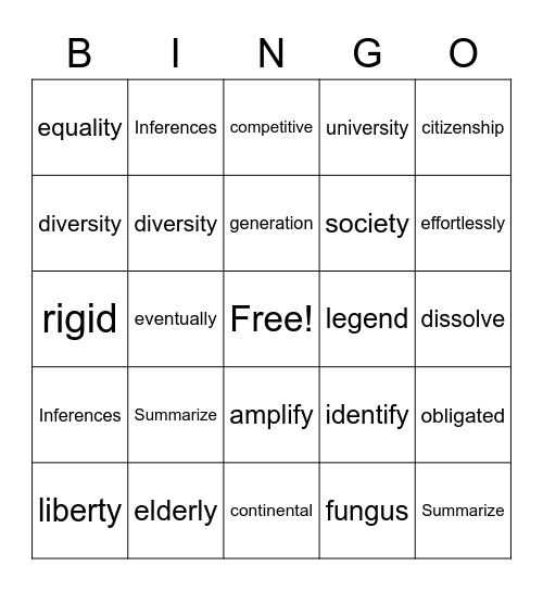 Vocabulary Card 1 Bingo Card