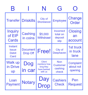 Bank Bingo Card