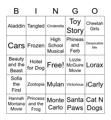 Movie/TV BINGO Card