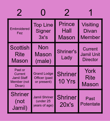 Jamil Bingo Card