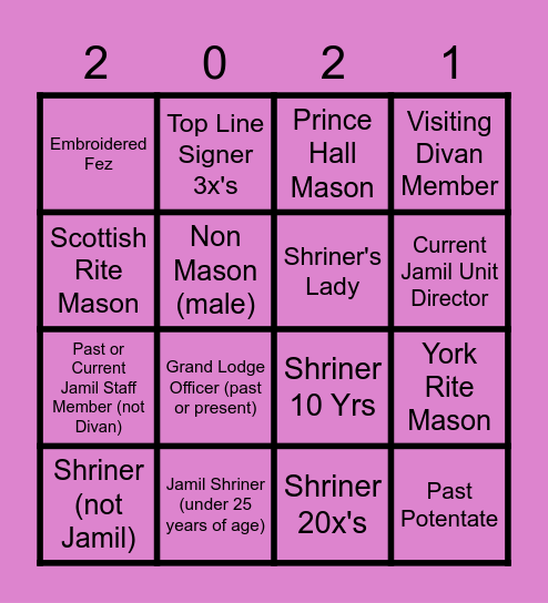 Jamil Bingo Card