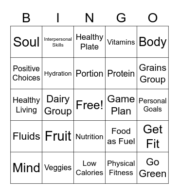 Healthy Lifestyle Bingo Card