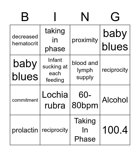 Postpartum Bingo Card