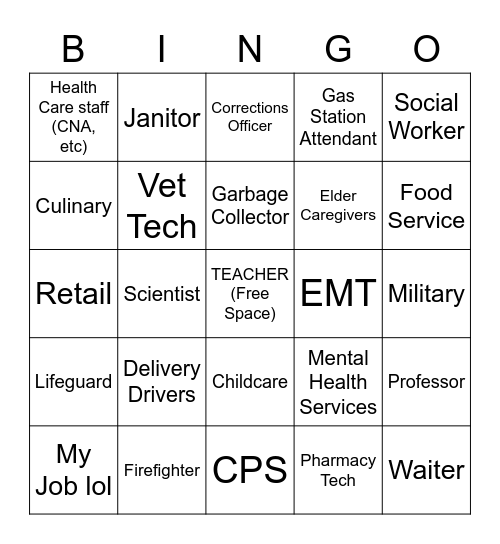 r/AskReddit, What job is underpaid? Bingo Card