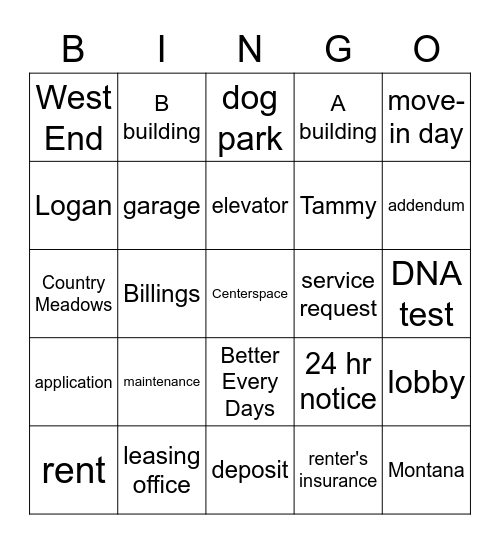 Country Meadows Bingo Card