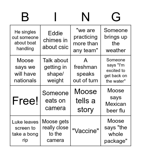 Tuesday Meeting Bingo Card