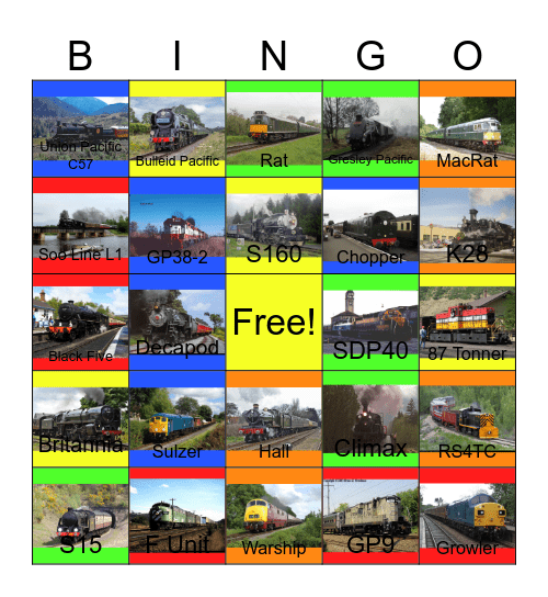 Fall Foliage Trains that I would like to ride someday Bingo Card