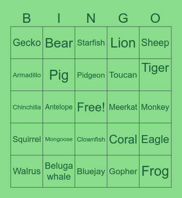Animal Bingo! :D Bingo Card