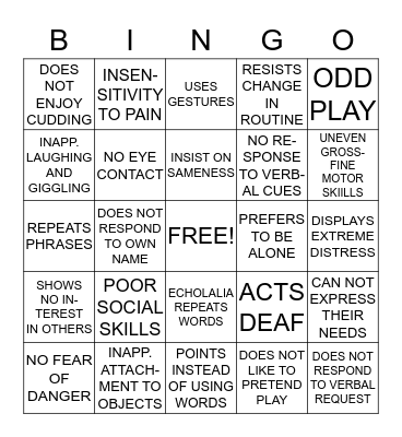 AUTISM BINGO Card