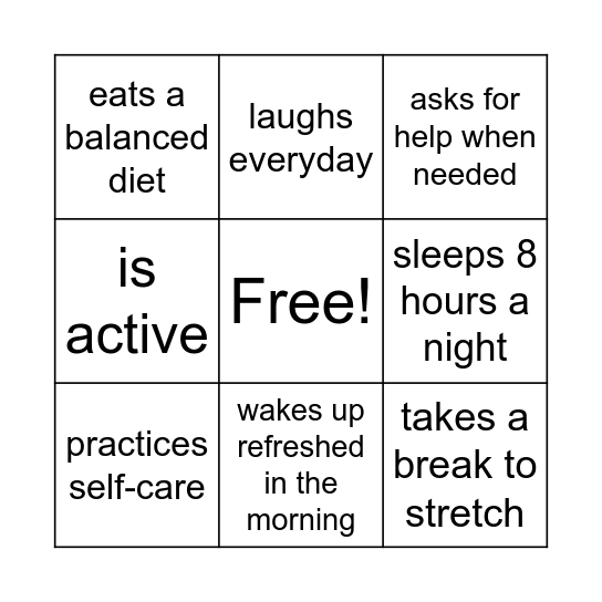 Wellness Bingo Card