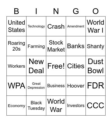 The Great Depression BINGO Card