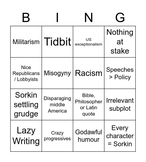 The West Wing Bingo Card
