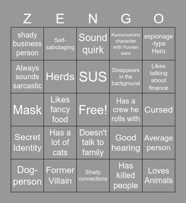 Zen's Bingo Card