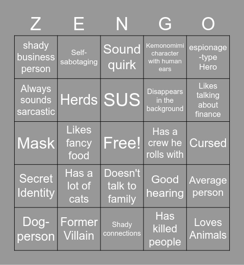 Zen's Bingo Card
