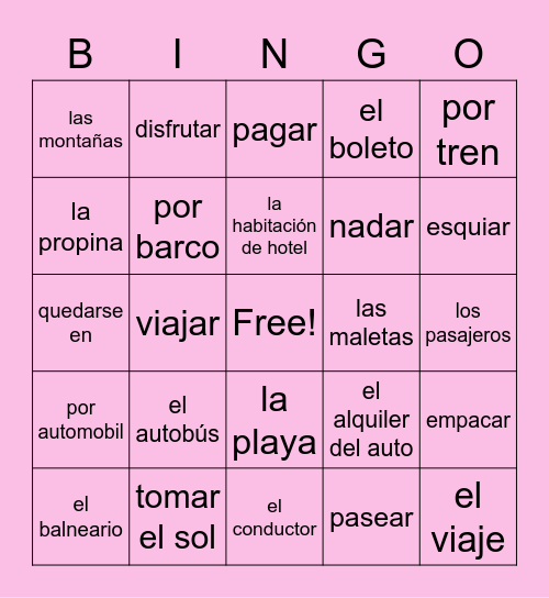 Las Vacaciones Bingo Card