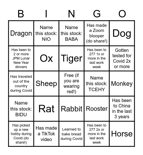 10th Annual JPMAM Lunar New Year Bingo Card