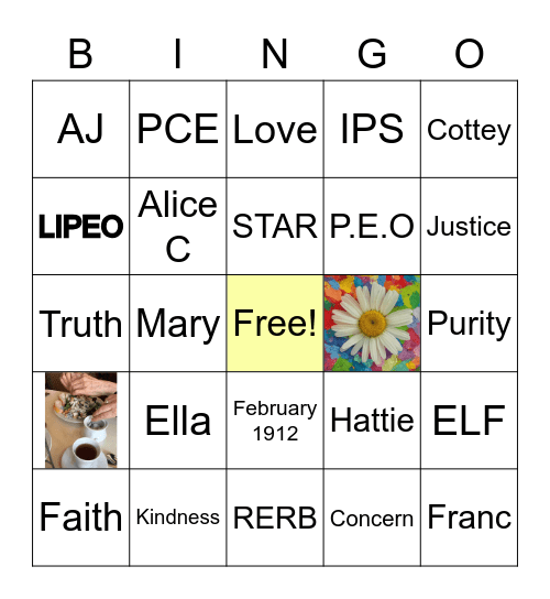 P.E.O. Bingo Card