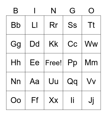 Alphabet Bingo Card
