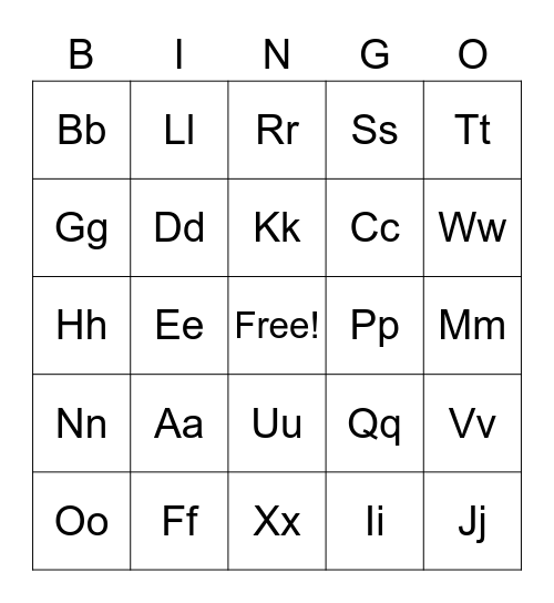 Alphabet Bingo Card