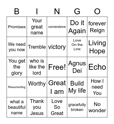 Worship Songs Bingo Card