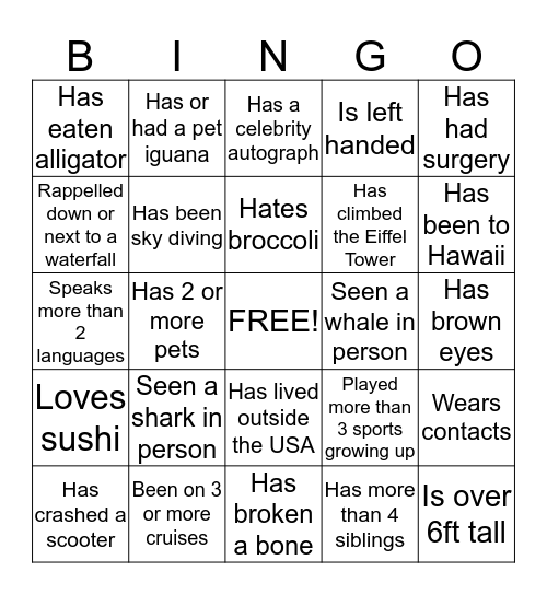 LDS Single Cruisers Bingo Card