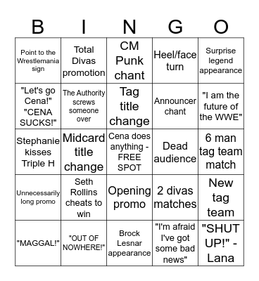 RAW Bingo Card