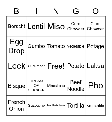 SOUP BINGO Card