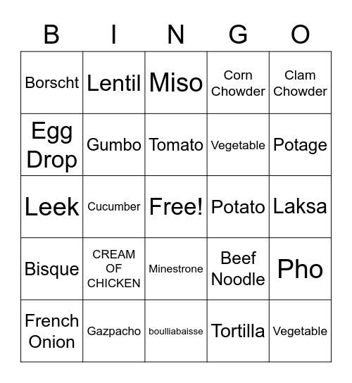 SOUP BINGO Card