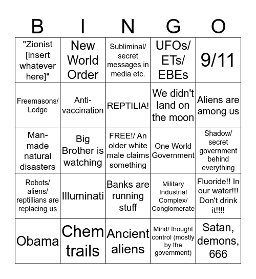 Conspiracy Theory Bingo! Bingo Card