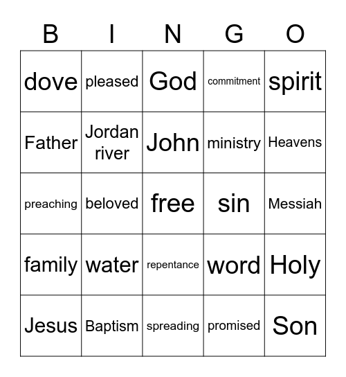 Matthew 3:1-17 Bingo Card