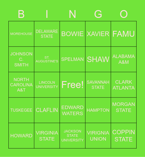 BLACK COLLEGE Bingo Card