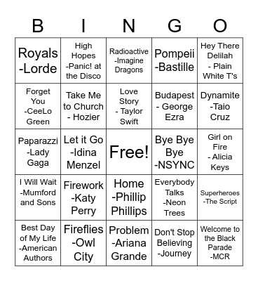 Nashville Music Bingo Card 1 Bingo Card