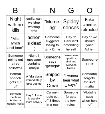 Mafia Bingo! Bingo Card