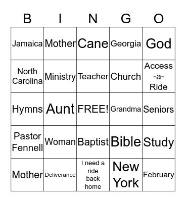 Reverend Cora Staton Bingo Card