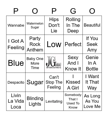 Pop Music Bingo Card