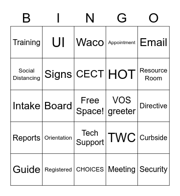 Weekly Meeting BINGO Card