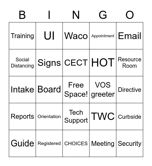 Weekly Meeting BINGO Card