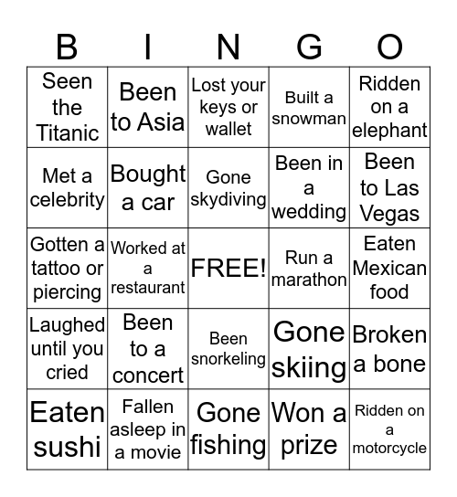 Have you ever...? Bingo Card