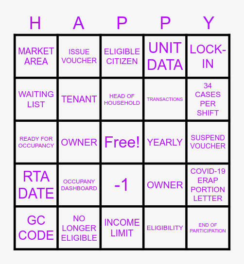 HAPPY BINGO Card