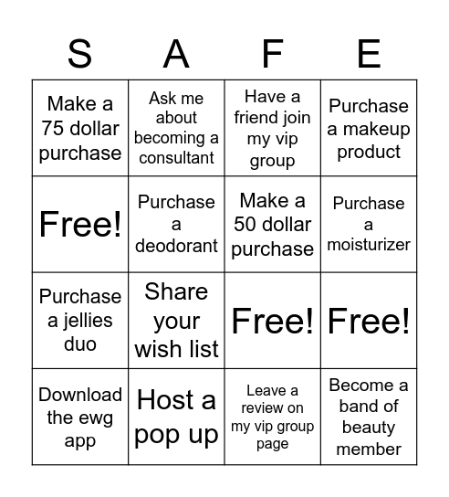 Beauty Bingo Card