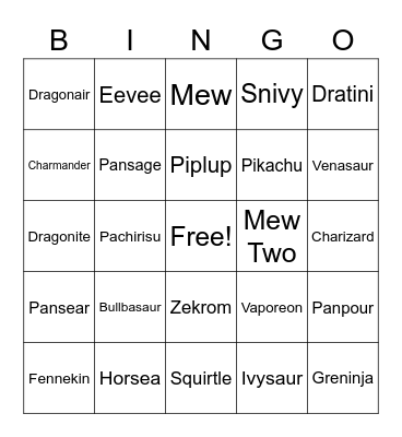 POKEMON Bingo Card