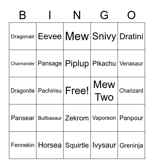 POKEMON Bingo Card