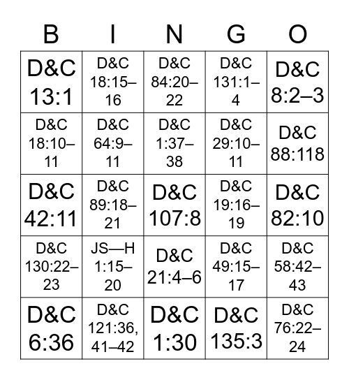 Doctrine and Covenants Doctrinal Mastery BINGO! Bingo Card