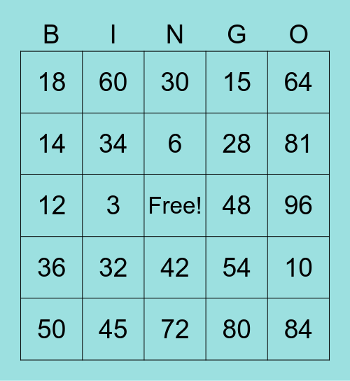 Multiplication Bingo Card