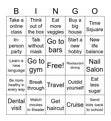 2021 Resolution Bingo Card