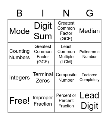 MOEMS Vocabulary Bingo Card