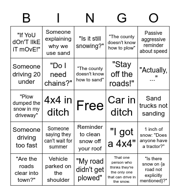 Snowing in Seabeck Bingo Card