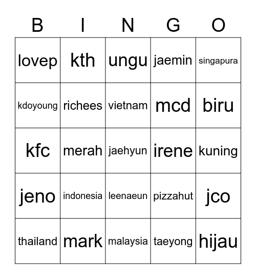 Yangyang's Bingo Card