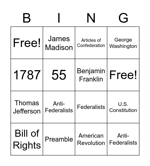 Constitution Bingo Card