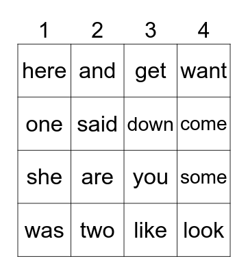 1st Grade Sight Words Bingo Card